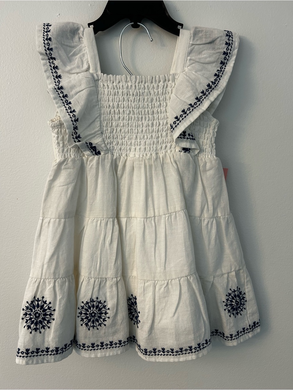 Rare Editions White Sundress with Navy Embroidery